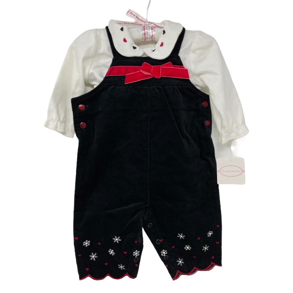 Vintage New First Moments Layette 0-3 months Snowflake & Hearts 2 Piece Set